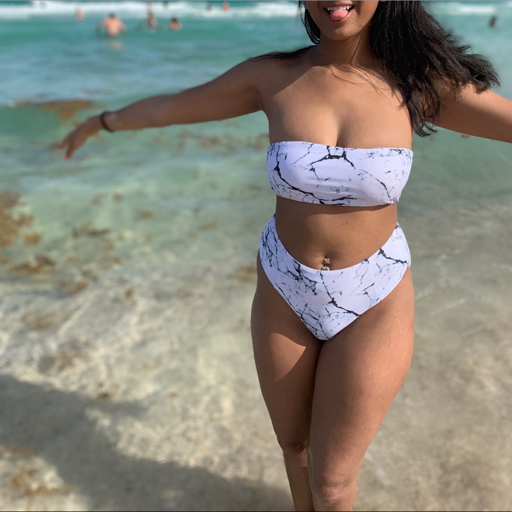 White Marble Two Piece Bathing Suit